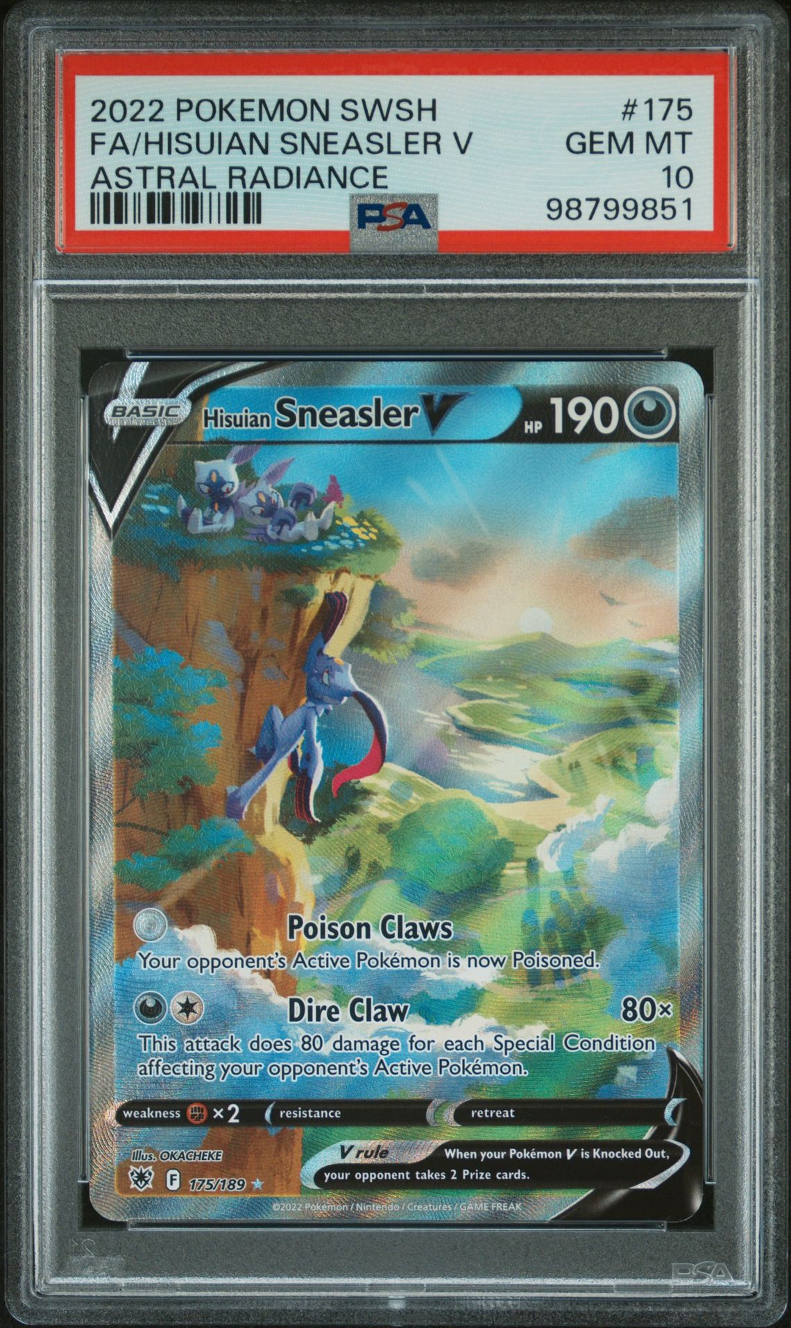 2022 Pokemon Sword & Shield Astral Radiance Fa/Hisuian Sneasler V #175 (Astral Radiance) Gem Mt 10 front