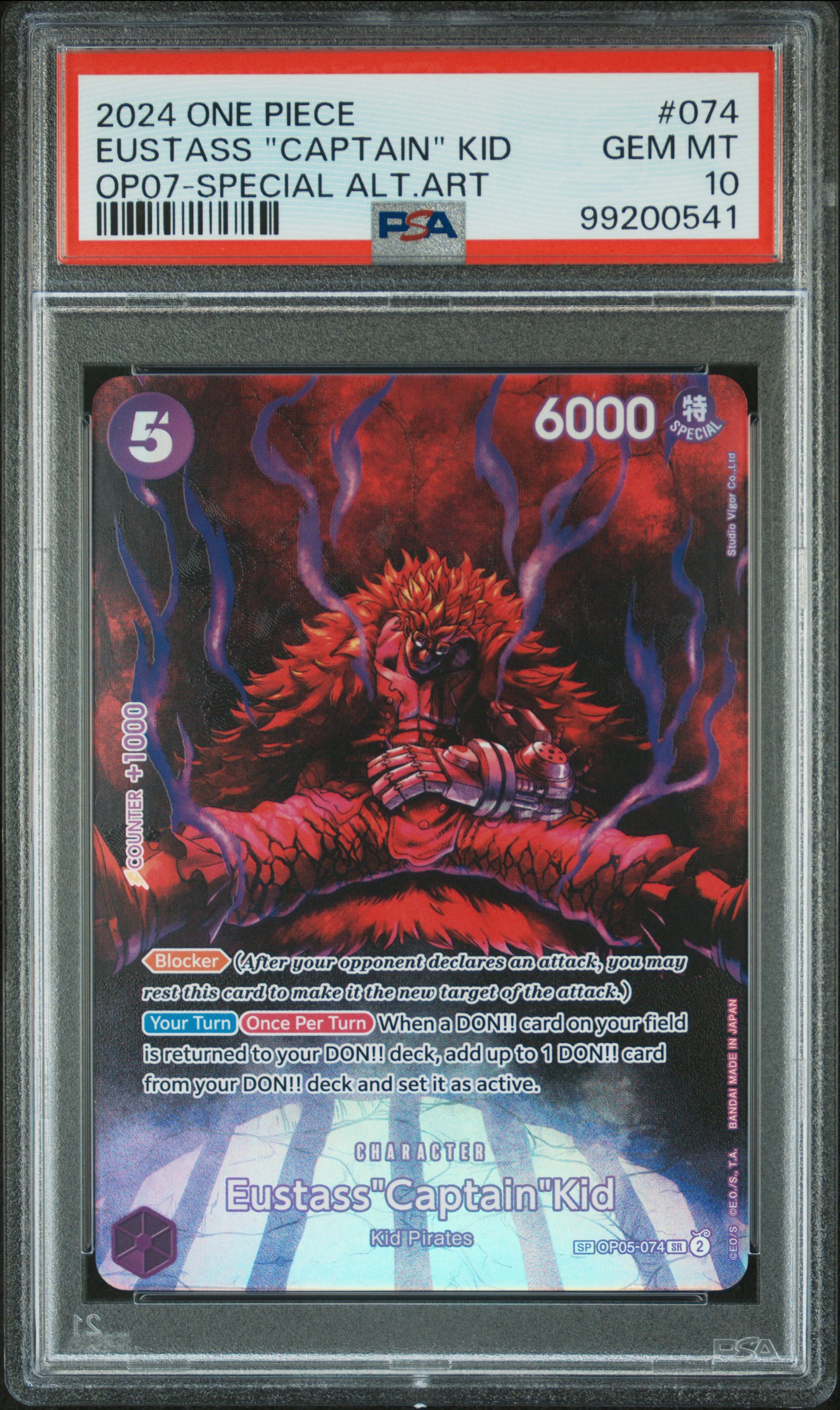 2024 #074 Eustass "Captain" Kid PSA 10 One Piece OP07-500 Years in the Future
