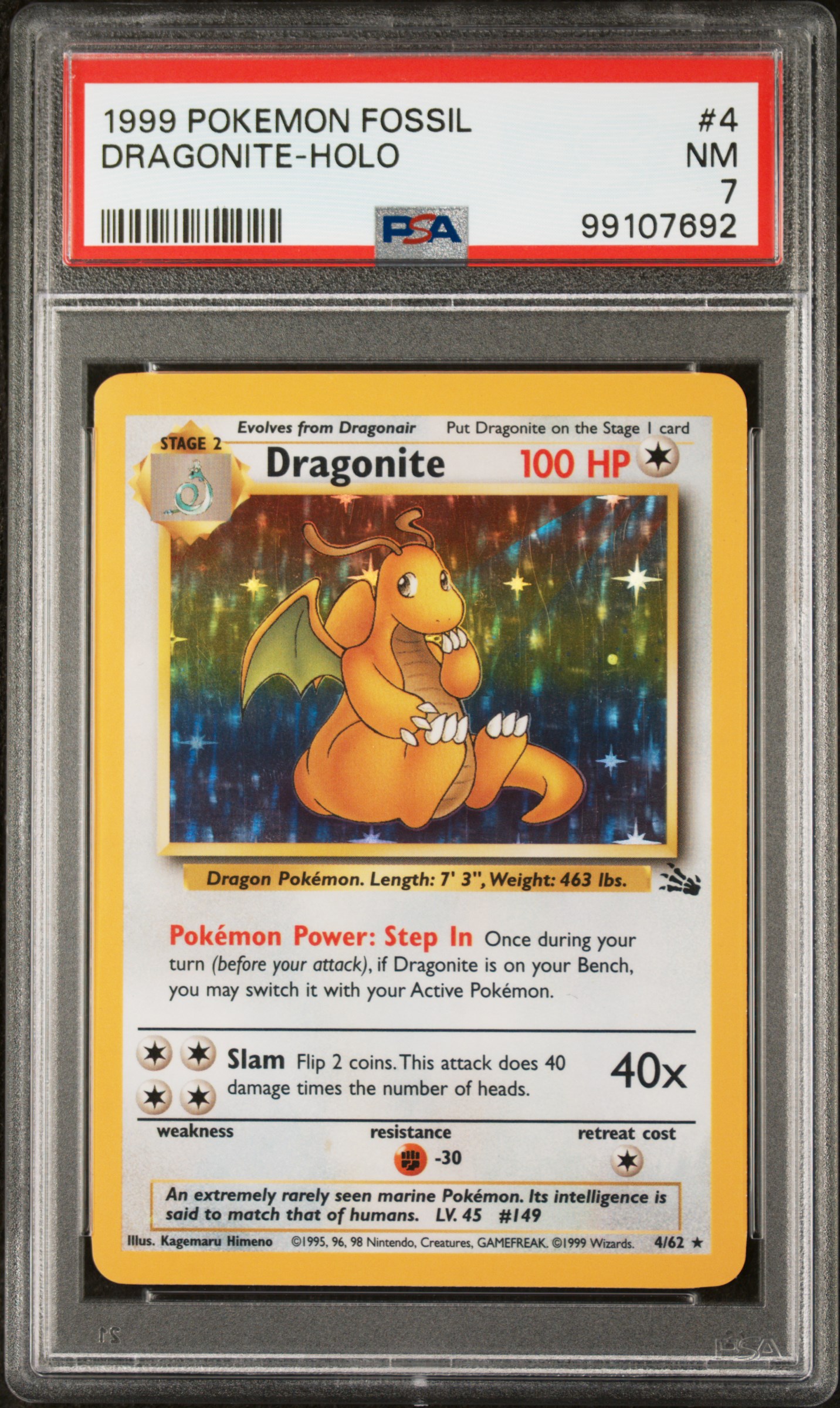 1999 #4 Dragonite-Holo PSA 7 Fossil