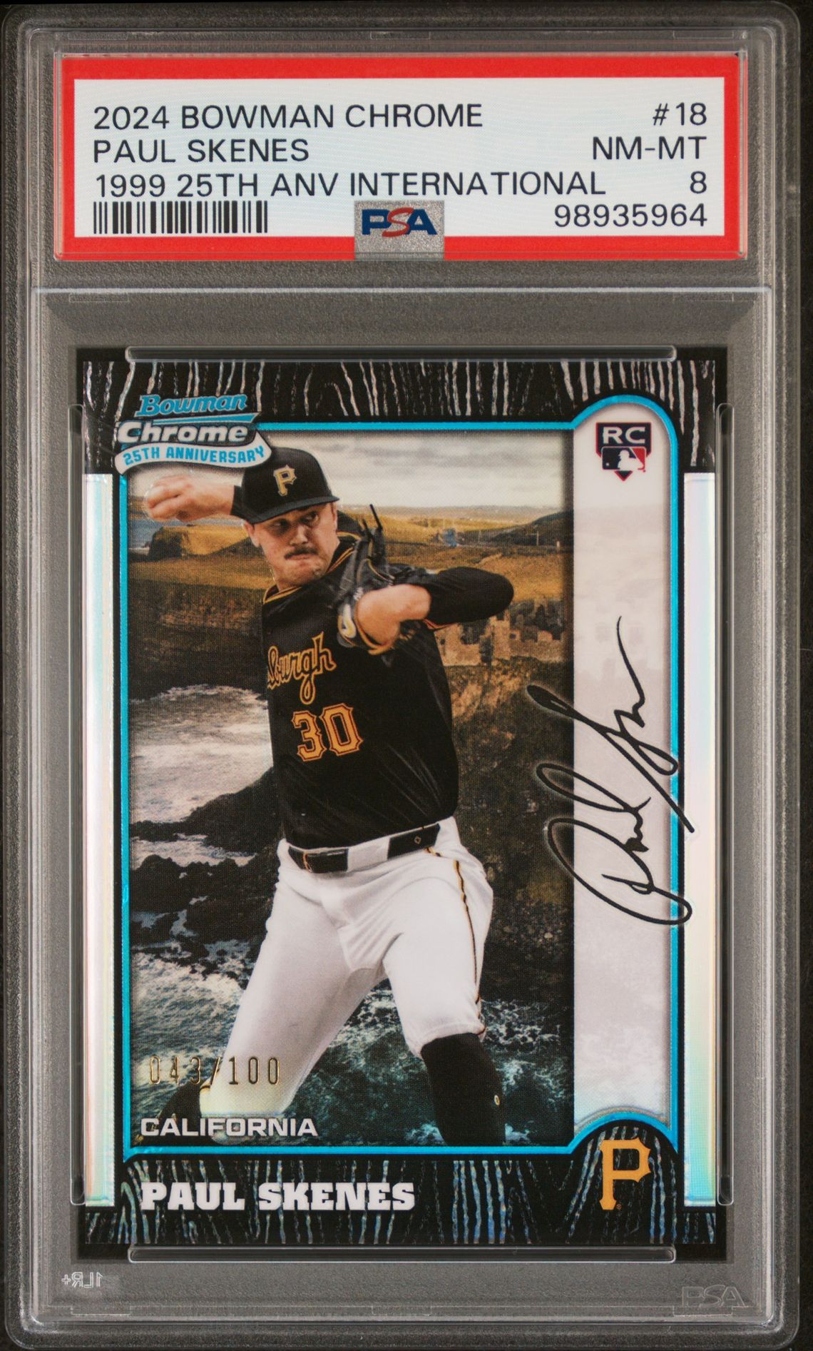2024 Bowman Chrome BOWMAN CHROME 1999 BOWMAN CHROME 25TH ANNIVERSARY INTERNATIONAL #18 Paul Skenes front