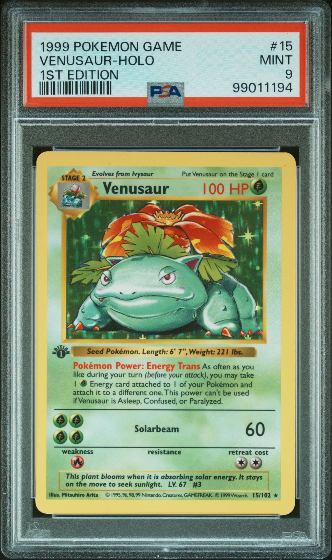 1999 Pokemon POKEMON GAME 1ST EDITION #15 Venusaur-Holo front