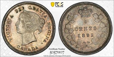 1891 5C Obverse 5 MS65