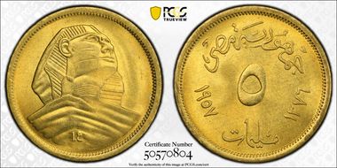 AH1376-1957 5 Mil KM-379 Large Sphinx MS66