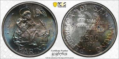 1975 500 L Numismatic Agency KM-48 Ag MS67
