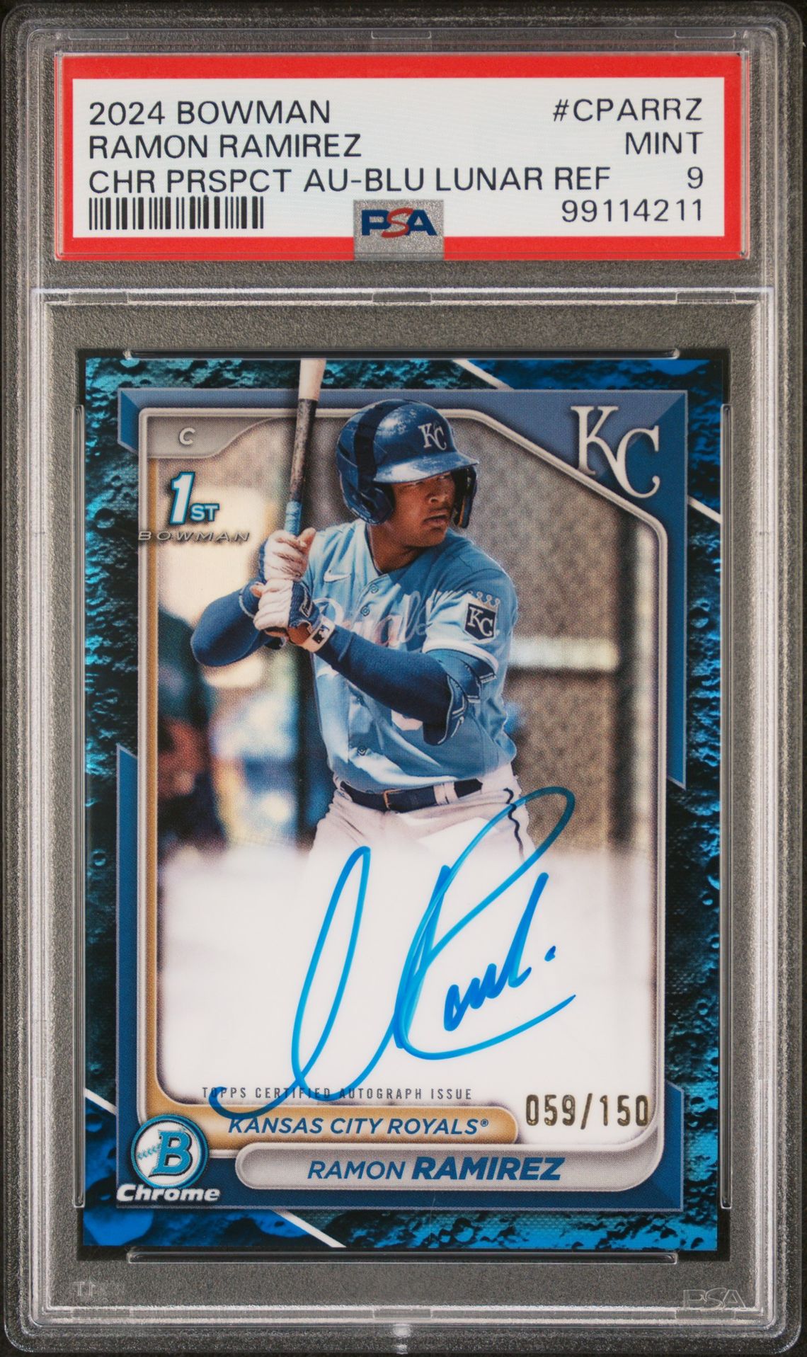 2024 Bowman Chrome Prospect Autographs Ramon Ramirez #Cparrz (Chr Prspct Au-Blu Lunar Ref) Mint 9 front