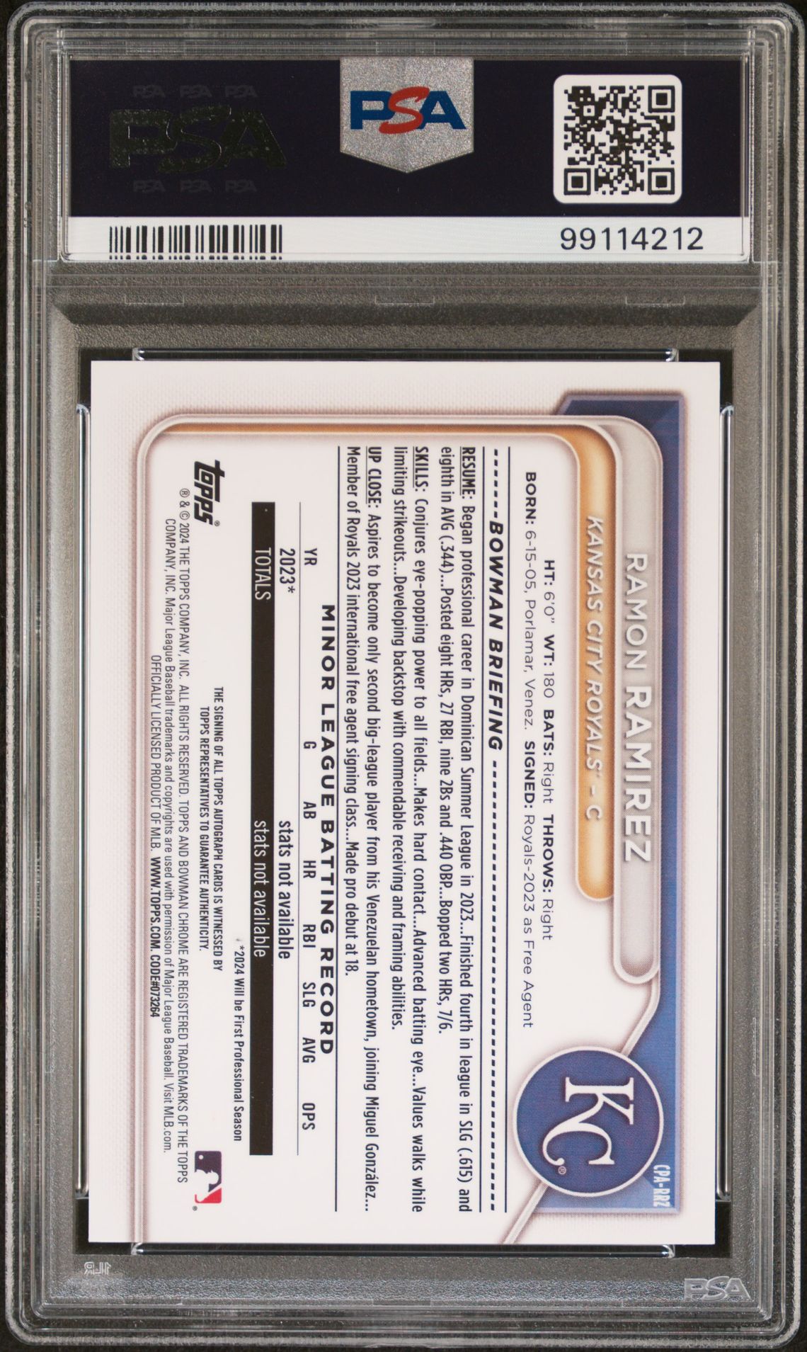 2024 Bowman Chrome Prospect Autographs Ramon Ramirez #Cparrz (Chr Prospect Au-Speckle Ref) Gem Mt 10 back