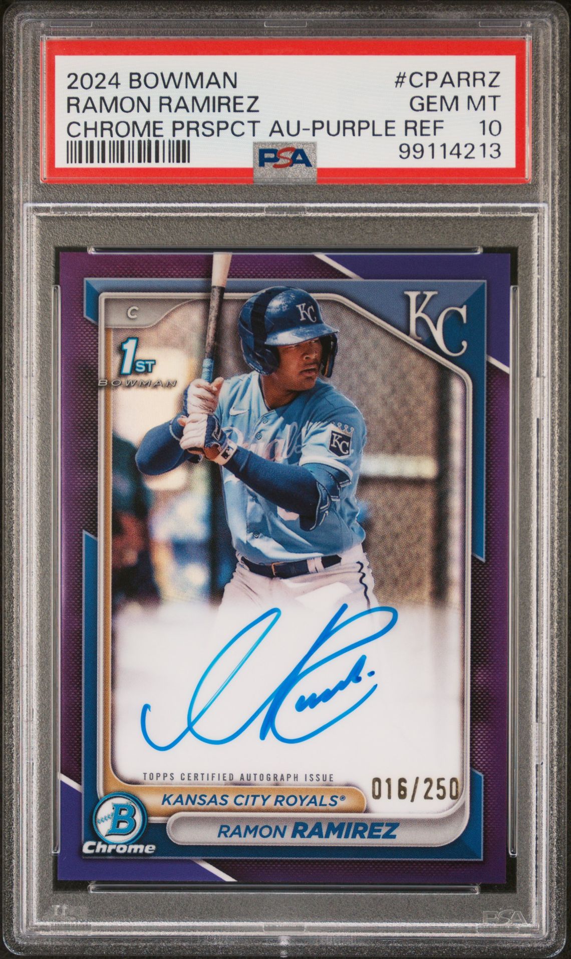 2024 Bowman Chrome Prospect Autographs Ramon Ramirez #Cparrz (Chrome Prspct Au-Purple Ref) Gem Mt 10 front
