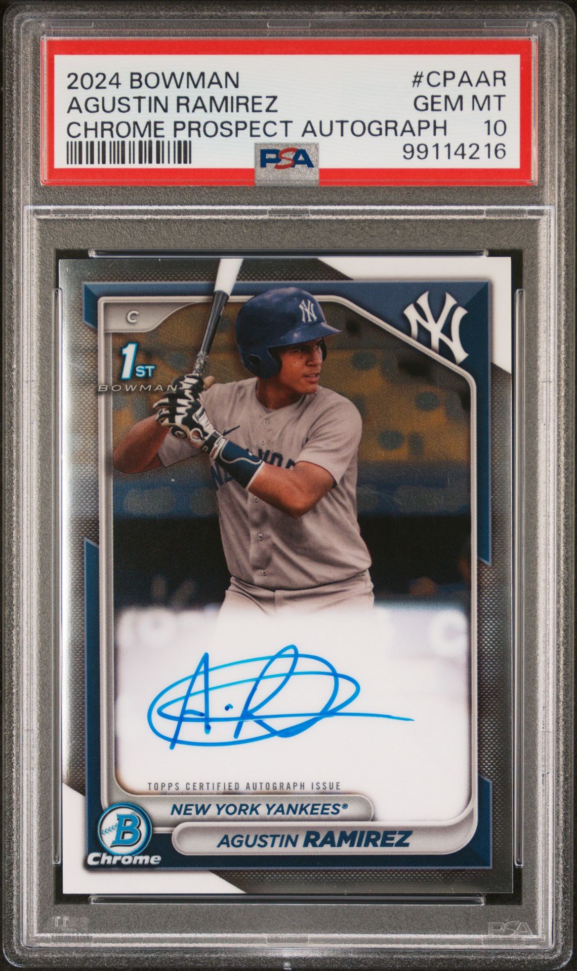 2024 Bowman Chrome Prospect Autographs Agustin Ramirez #Cpaar Gem Mt 10 front