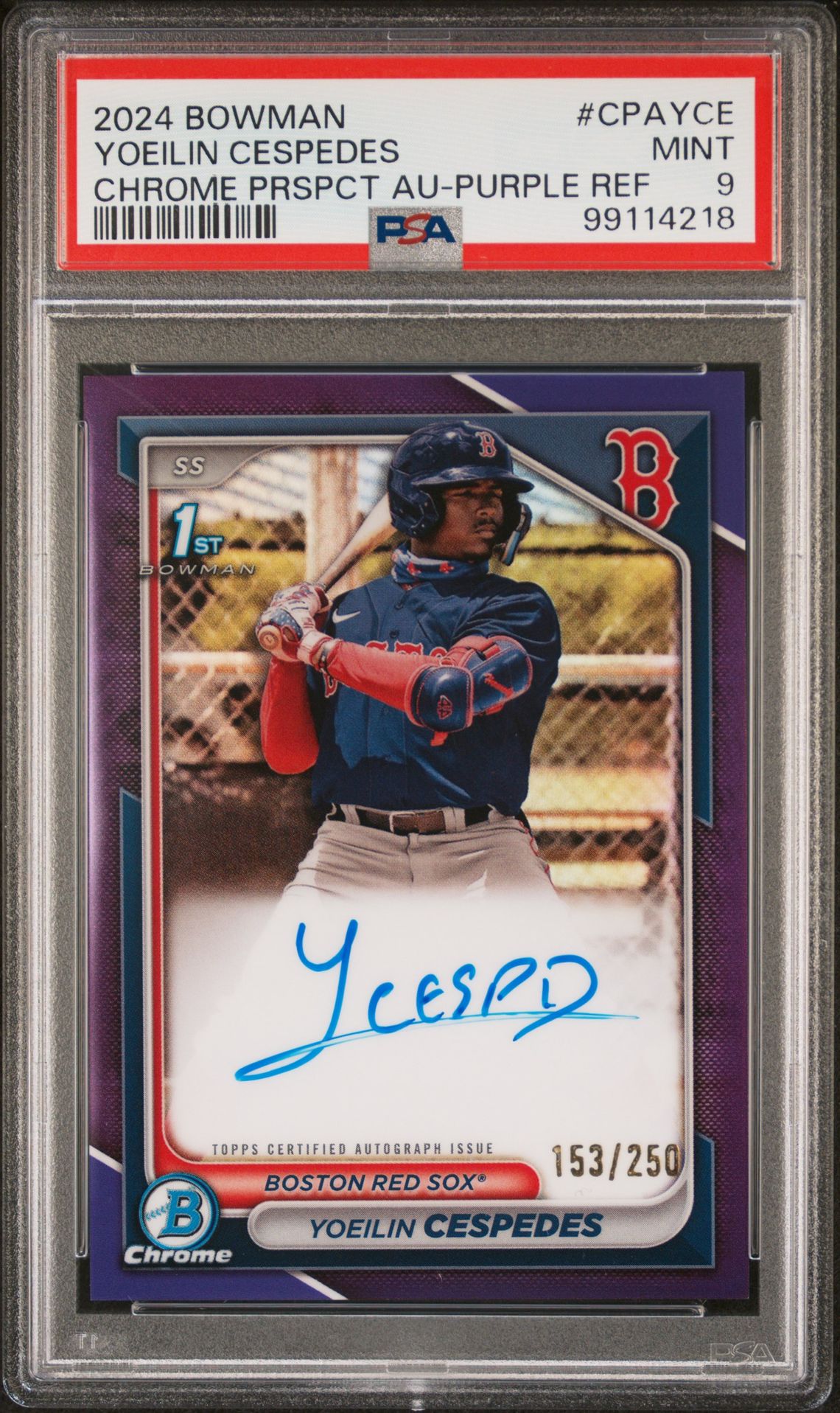 2024 Bowman Chrome Prospect Autographs Yoeilin Cespedes #Cpayce (Chrome Prspct Au-Purple Ref) Mint 9 front