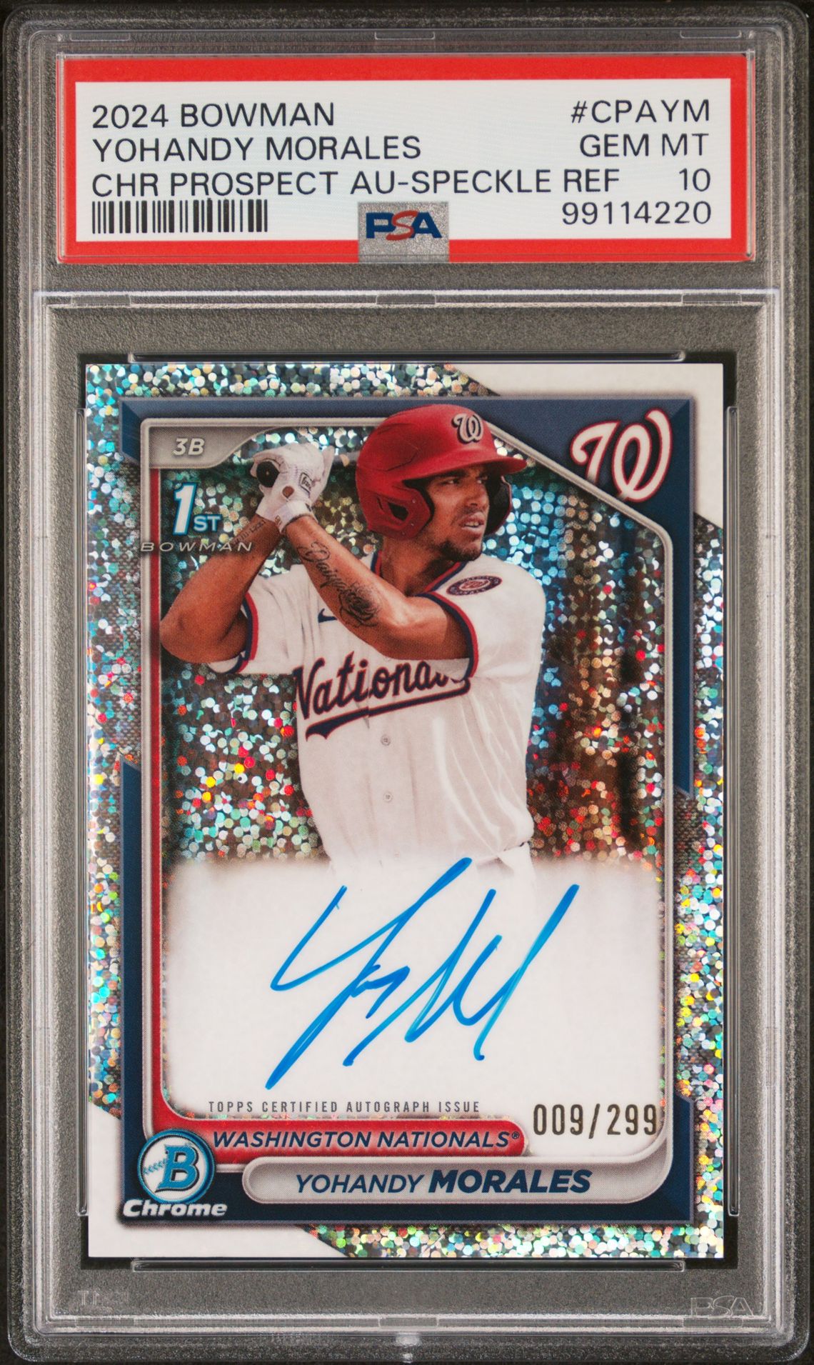 2024 Bowman Chrome Prospect Autographs Yohandy Morales #Cpaym (Chr Prospect Au-Speckle Ref) Gem Mt 10 front