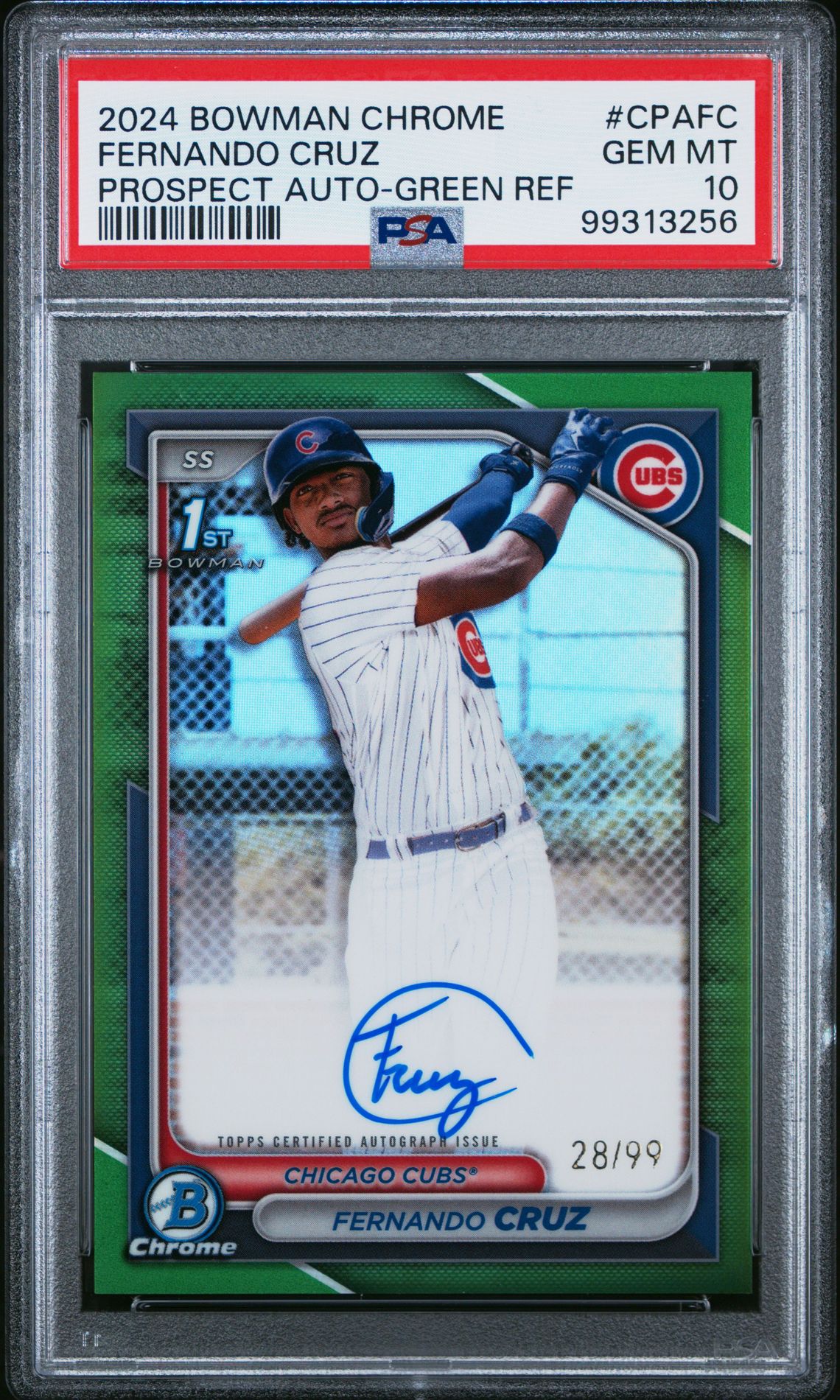 2024 Bowman Chrome Prospect Autographs Fernando Cruz #Cpafc (Prospect Auto-Green Ref) Gem Mt 10 front