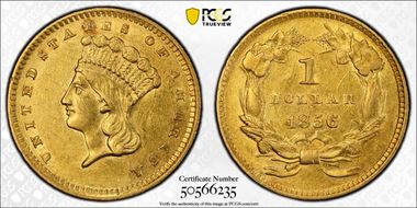 1856 G$1 Slanted 5 AU55