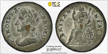 1684 1/4D S-3395 Tin Charles II MS64