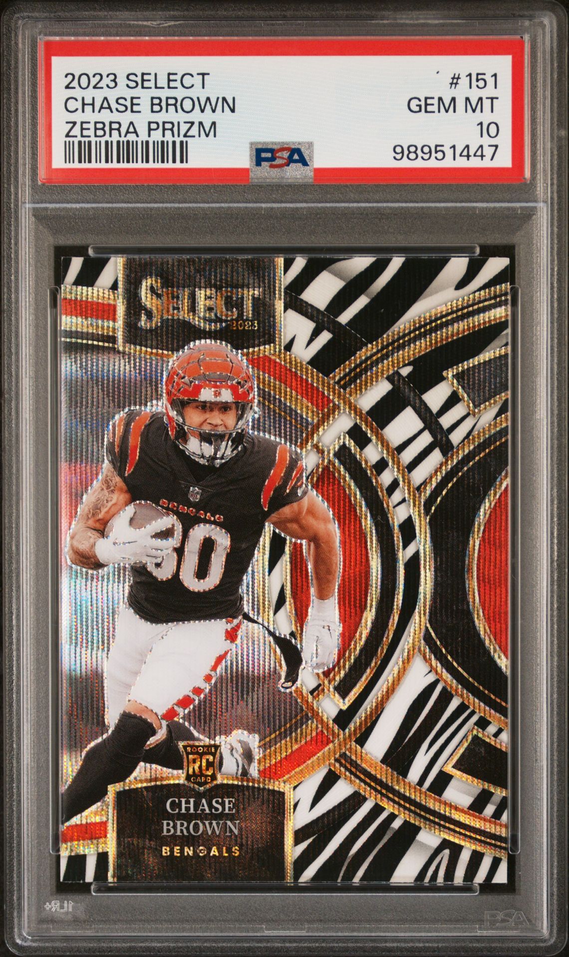 2023 Panini PANINI SELECT ZEBRA PRIZM #151 Chase Brown front