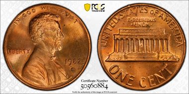 1982-D 1C Zinc, Small Date MS65RD