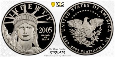 2005-W $100 Statue of Liberty PR70DCAM