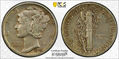 1943-S 10C XF45