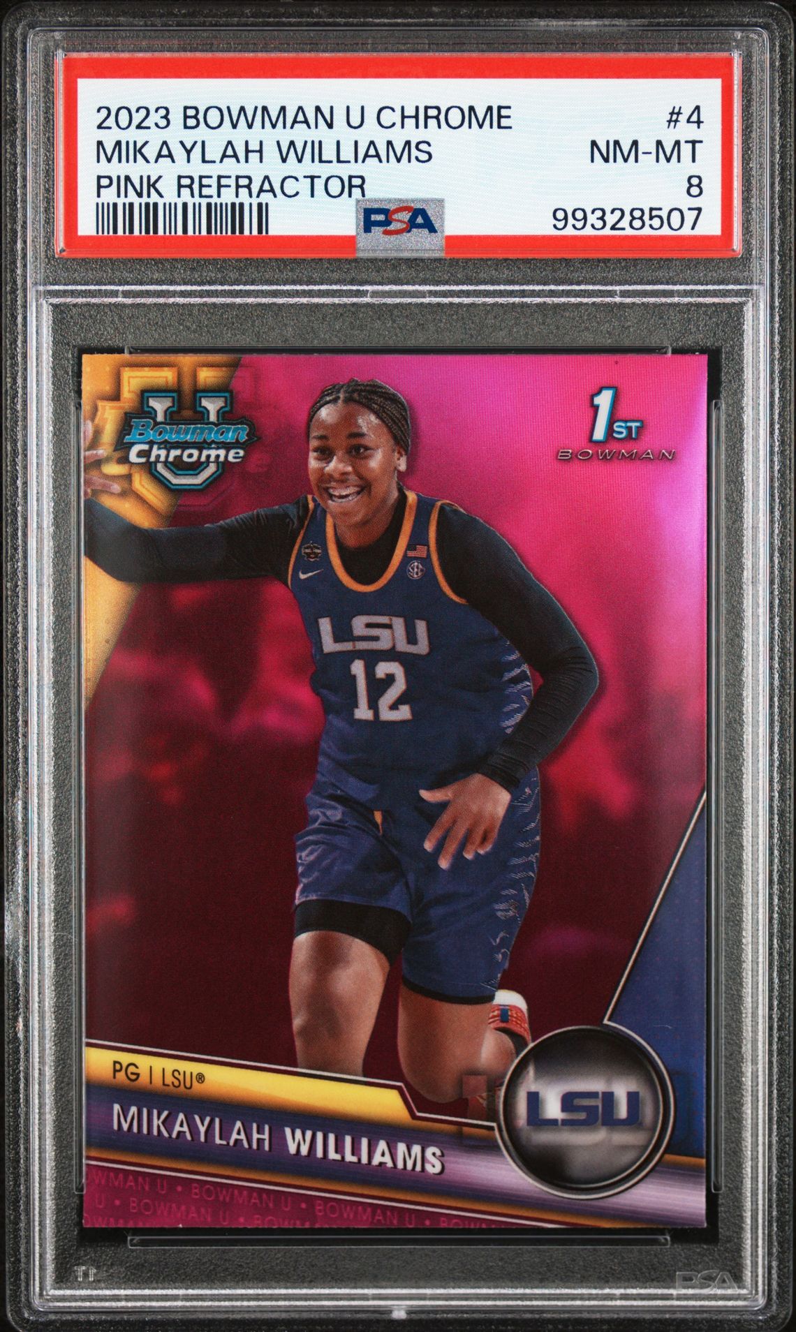 2023 Bowman Bowman University PINK REFRACTOR #4 Mikaylah Williams front