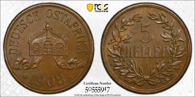 1908-J 5 Hel KM-11 MS63BN