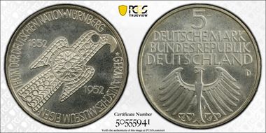 1952-D 5 Mk Nurnberg J-388 MS64