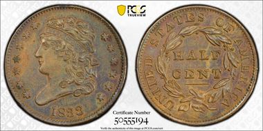 1833 1/2C AU55BN