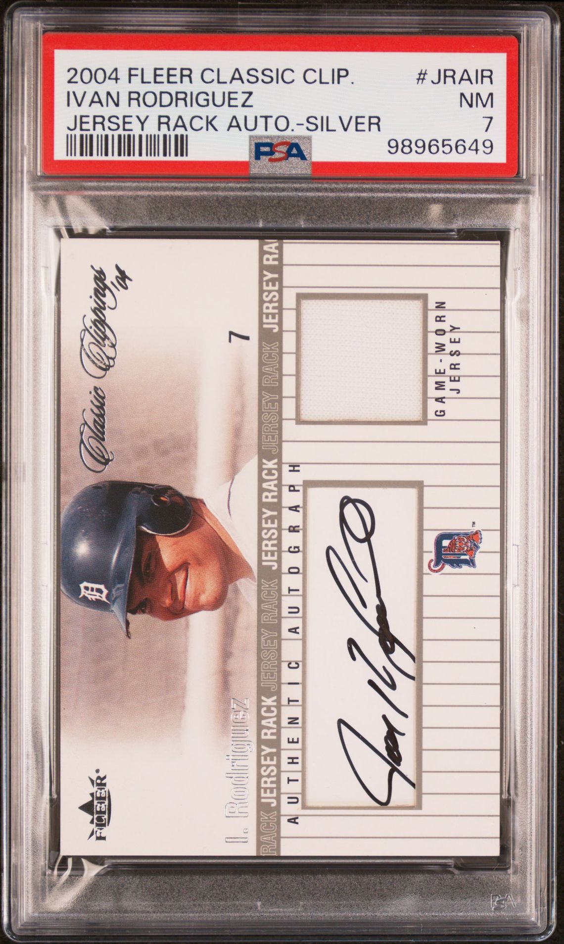 2004 Fleer FLEER CLASSIC CLIPPINGS JERSEY RACK AUTOGRAPH JERSEY RACK AUTO.-SILVER #JRAIR Ivan Rodriguez front