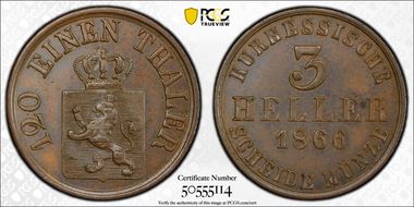 1866 3 Hel MS62BN