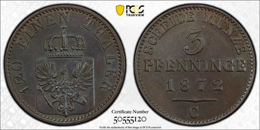 1872-C 3 Pfg MS63BN