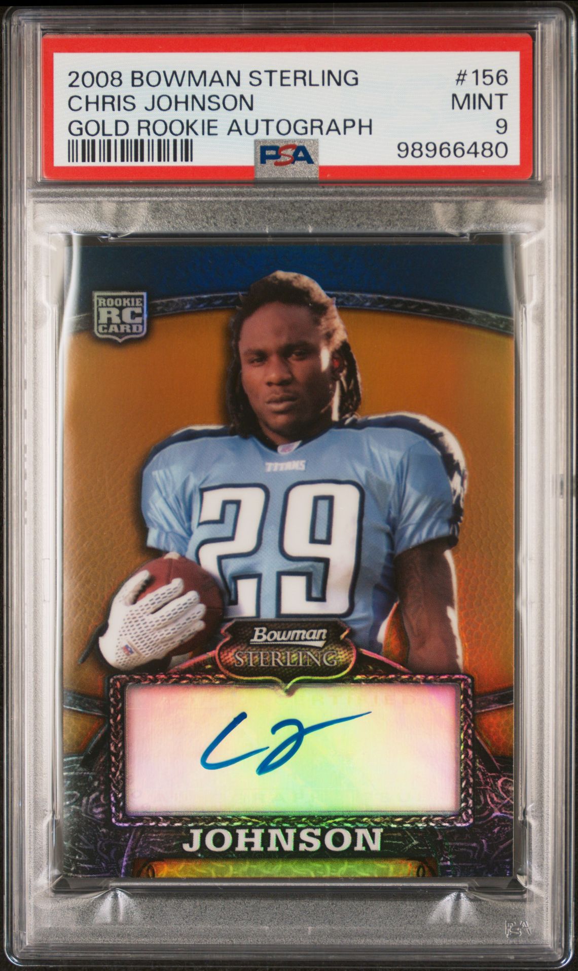 2008 Bowman Sterling Chris Johnson #156 (Gold Rookie Autograph) Mint 9 front