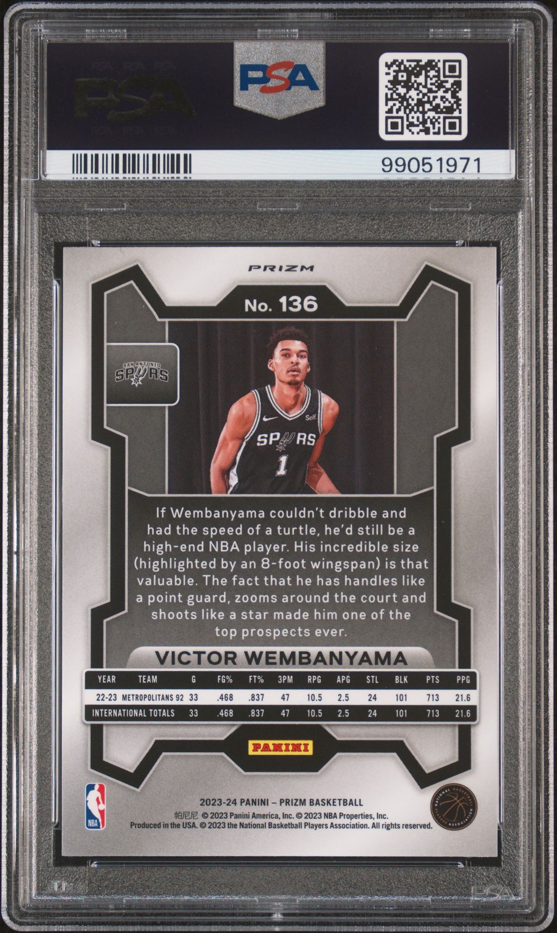 2023 Panini Prizm Victor Wembanyama #136 (Red Ice) Gem Mt 10 back