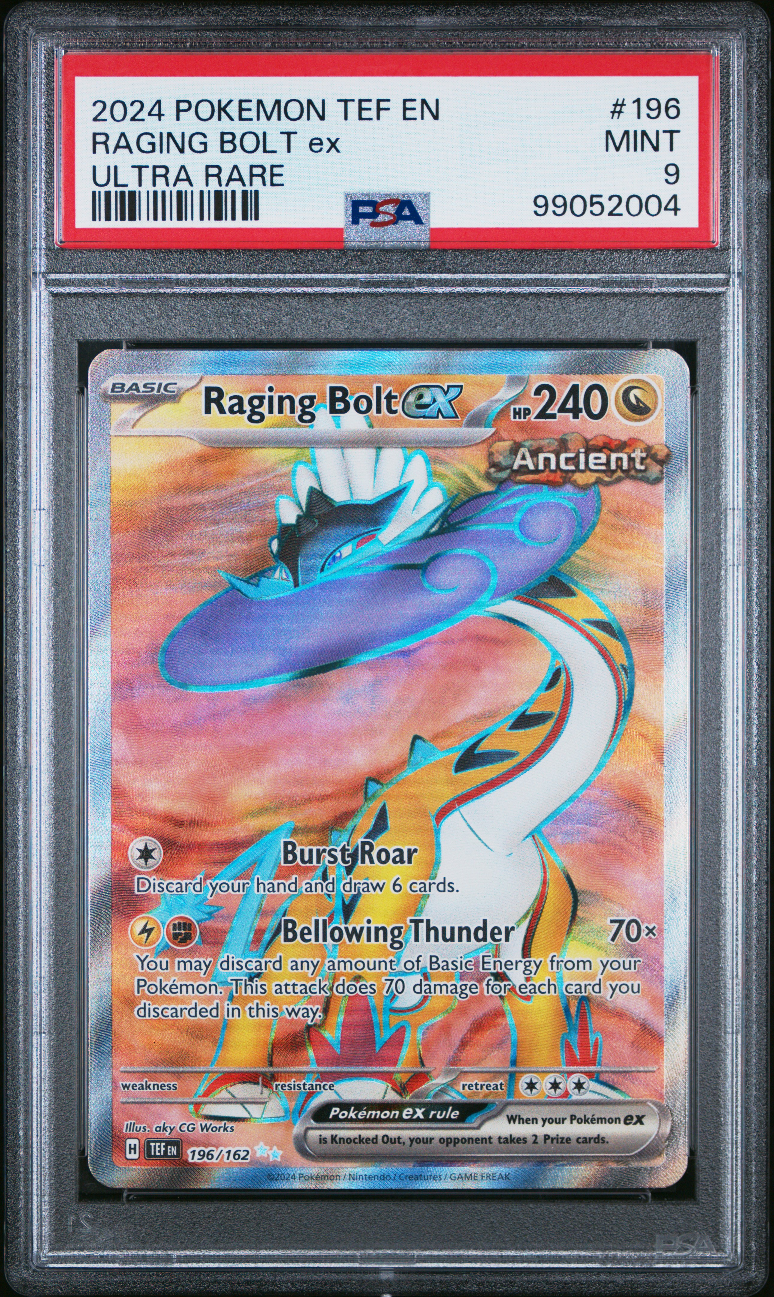 2024 Pokemon Tef En-Temporal Forces Raging Bolt Ex #196 (Ultra Rare) Mint 9 front