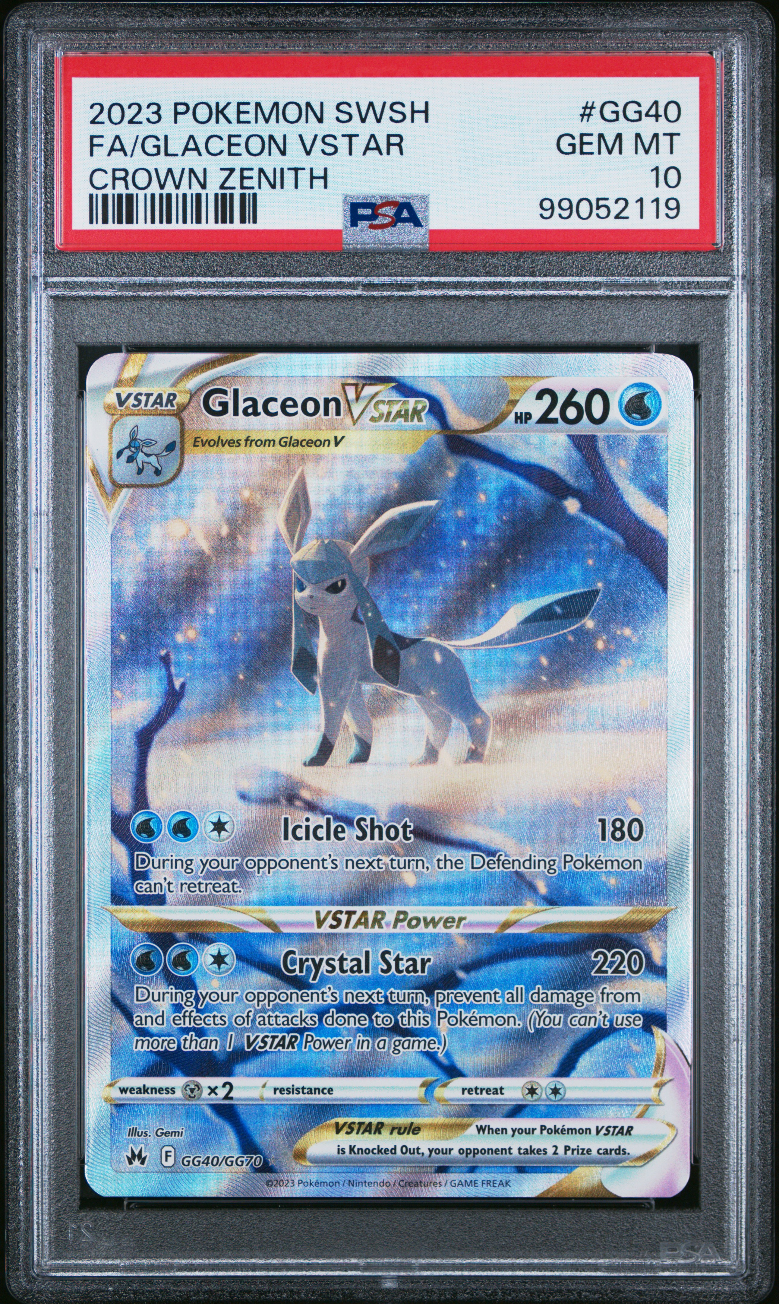 2023 Pokemon Sword And Shield Crown Zenith Fa/Glaceon Vstar #Gg40 (Crown Zenith) Gem Mt 10 front