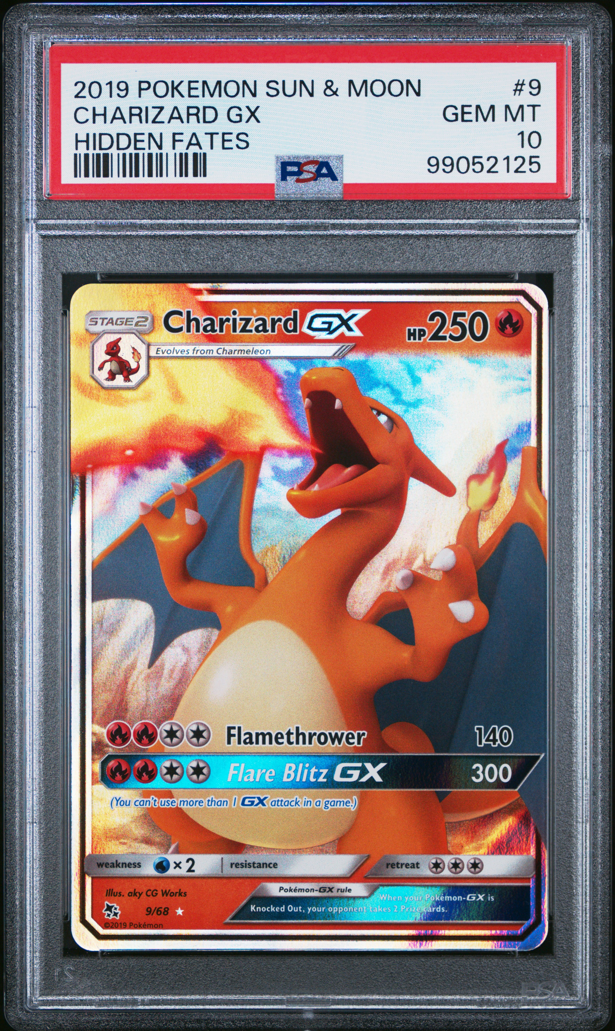 2019 Pokemon Sun & Moon Hidden Fates Charizard Gx #9 (Hidden Fates) Gem Mt 10 front