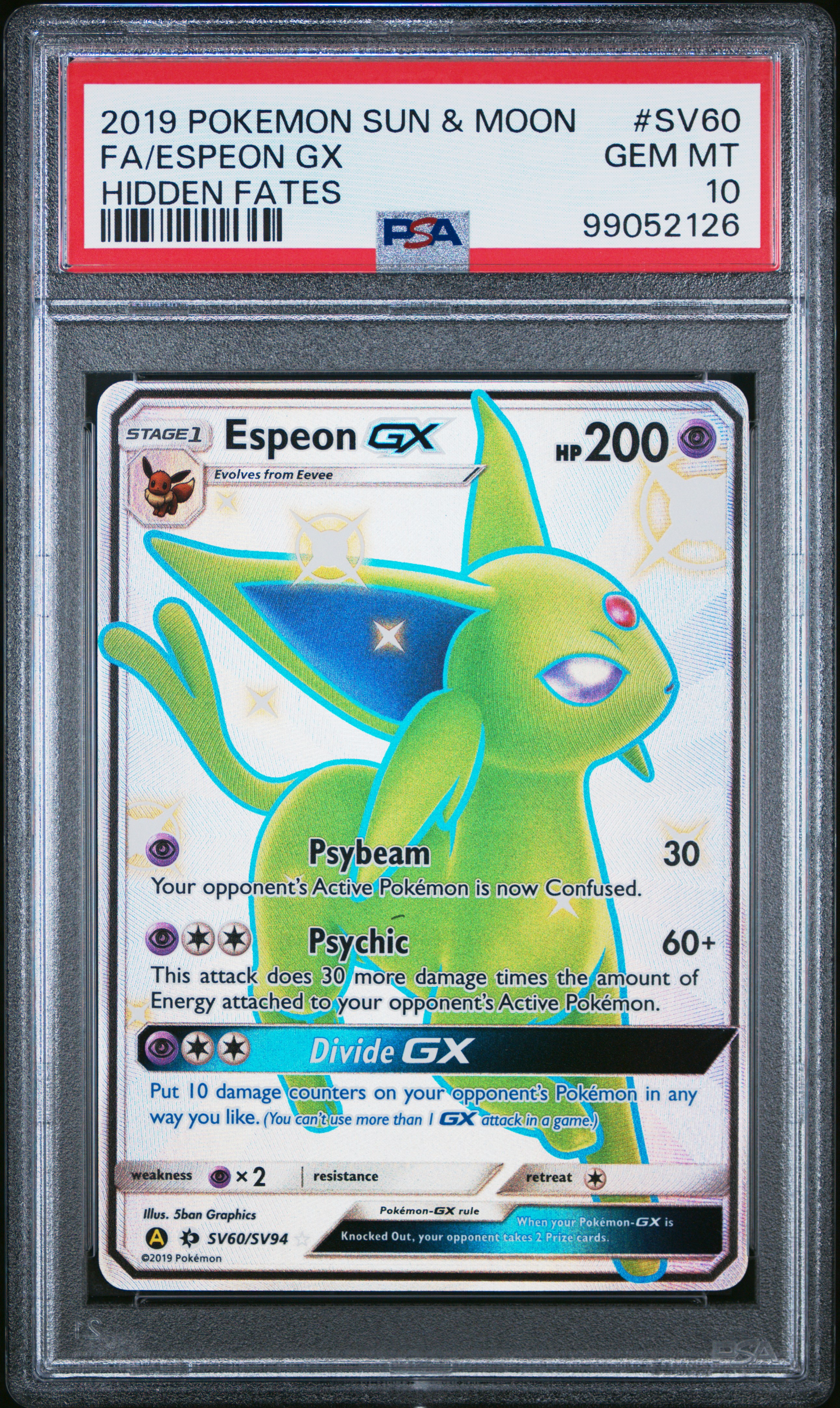 2019 Pokemon Sun & Moon Hidden Fates Fa/Espeon Gx #Sv60 (Hidden Fates) Gem Mt 10 front