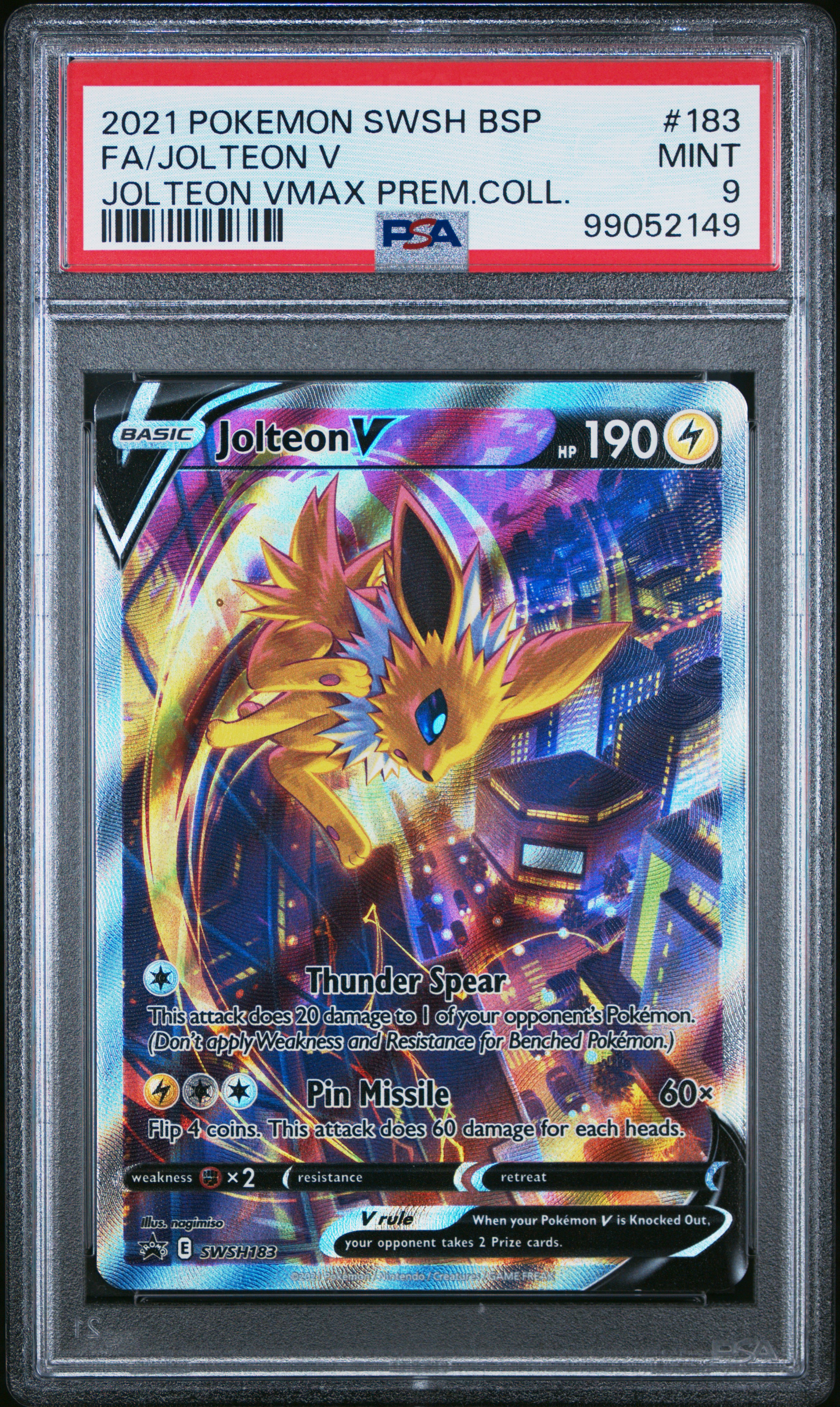 2021 Pokemon Swsh Black Star Promo Fa/Jolteon V #183 (Jolteon Vmax Prem.coll.) Mint 9 front
