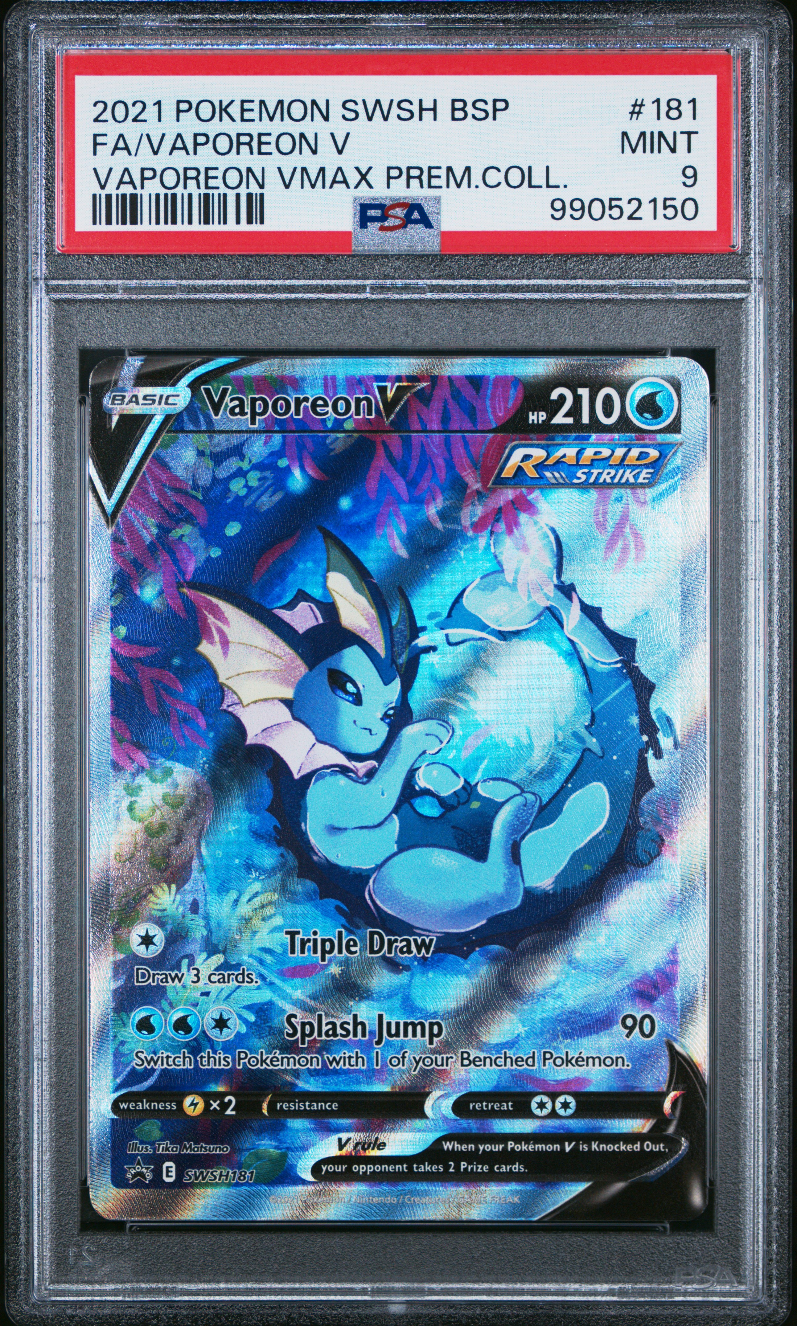 2021 Pokemon Swsh Black Star Promo Fa/Vaporeon V #181 (Vaporeon Vmax Prem.coll.) Mint 9 front