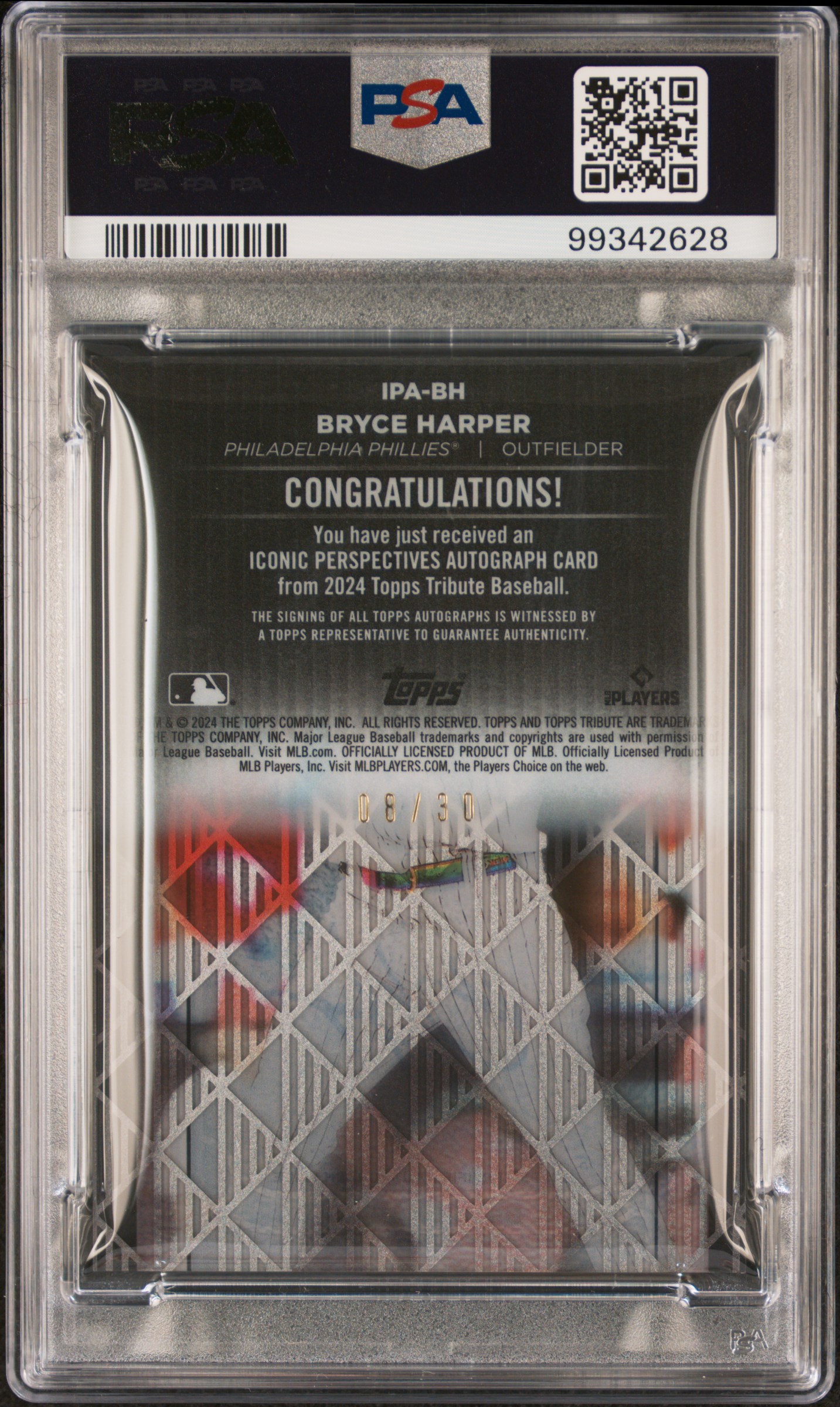 2024 Topps Tribute Iconic Perspectives Autographs Bryce Harper #Ipabh Mint 9 back