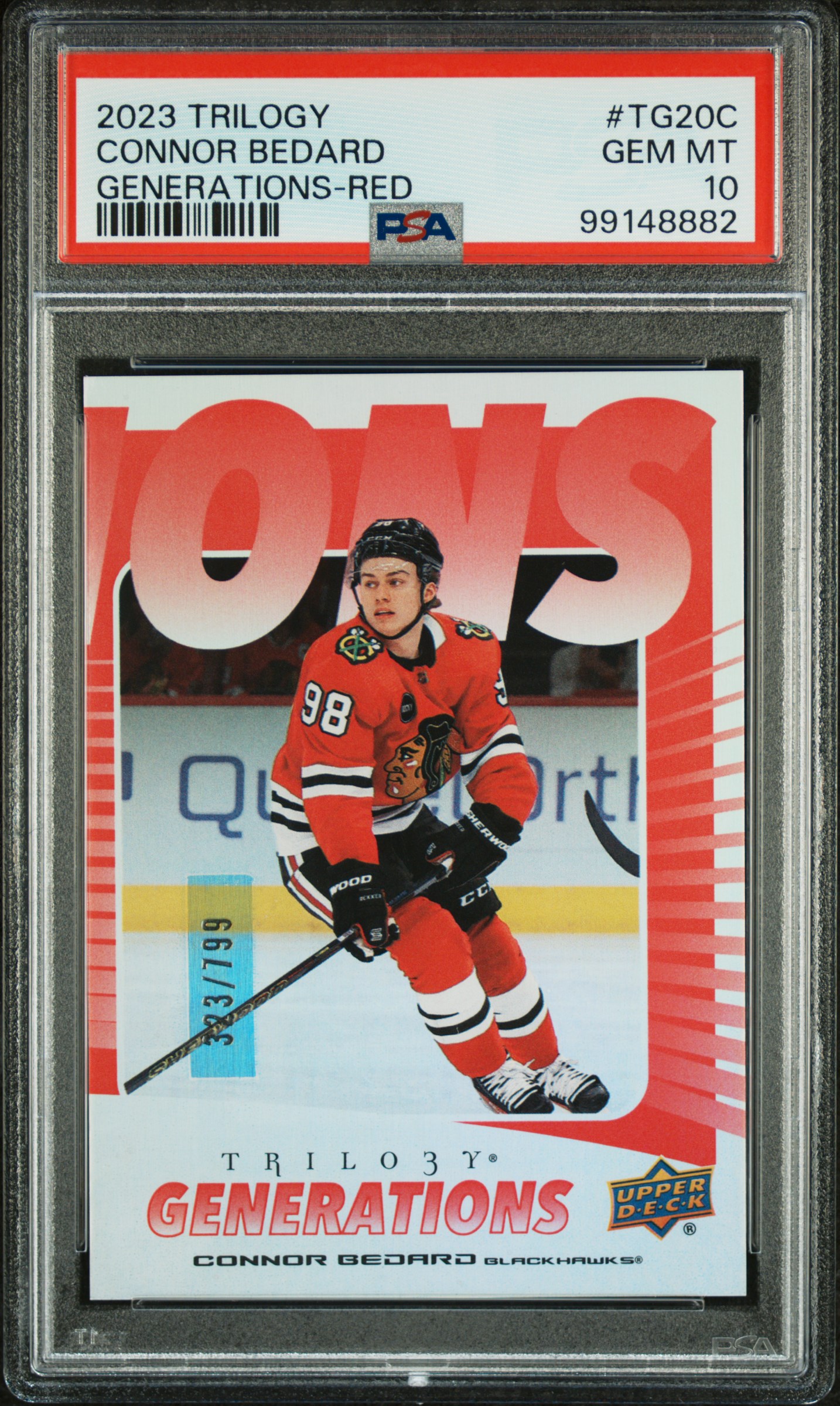 2023 Upper Deck Trilogy Generations Connor Bedard #Tg20C (Generations-Red) Gem Mt 10 front