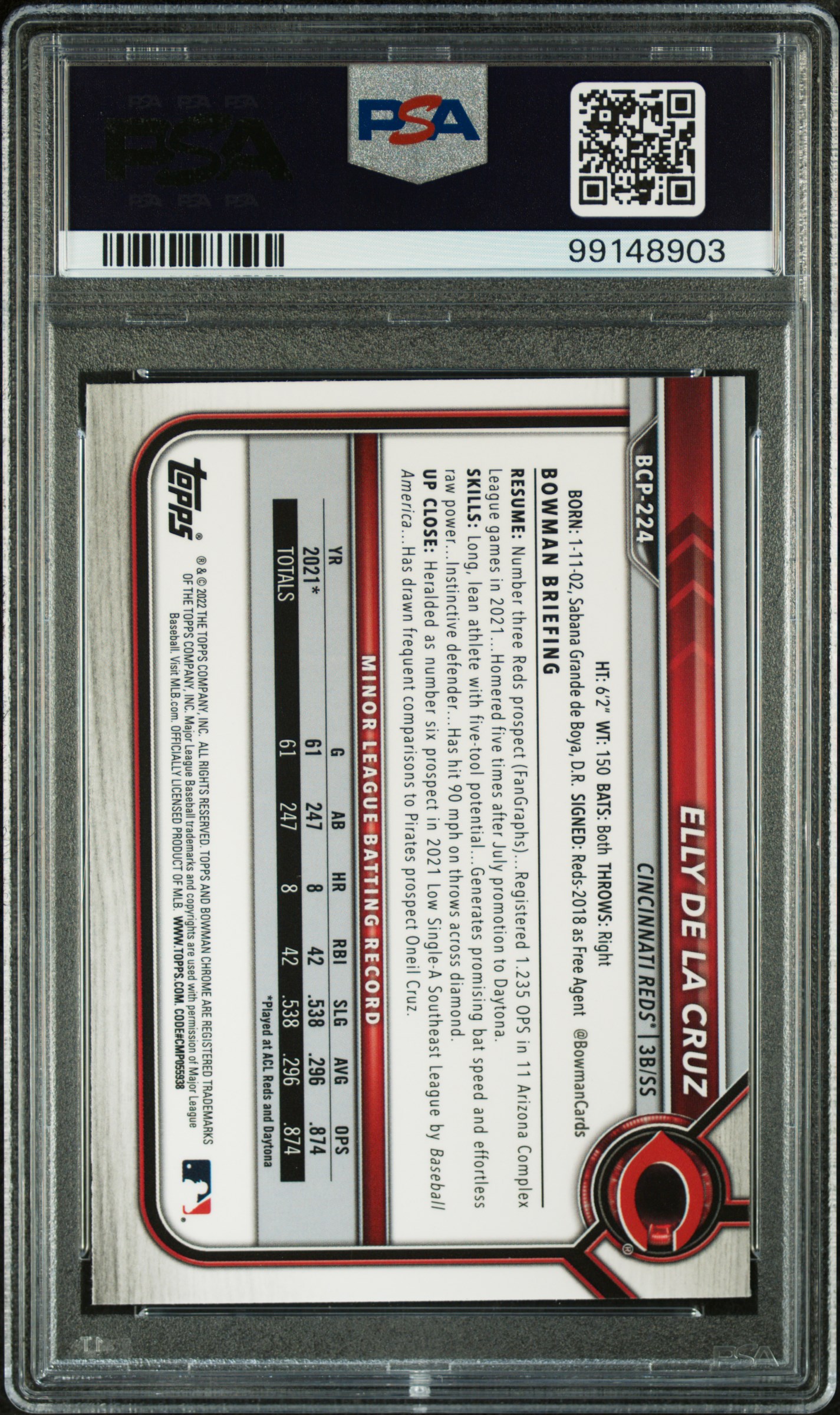 2022 Bowman Mega Box Chrome Elly De La Cruz #224 Mint 9 back