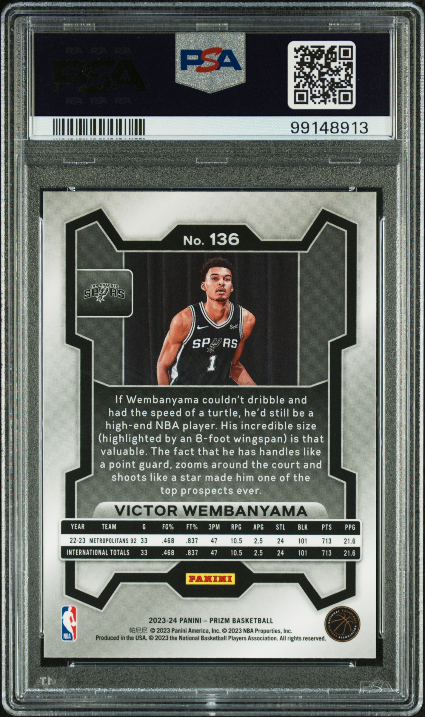 2023 Panini Prizm Victor Wembanyama #136 Nm-Mt 8 back