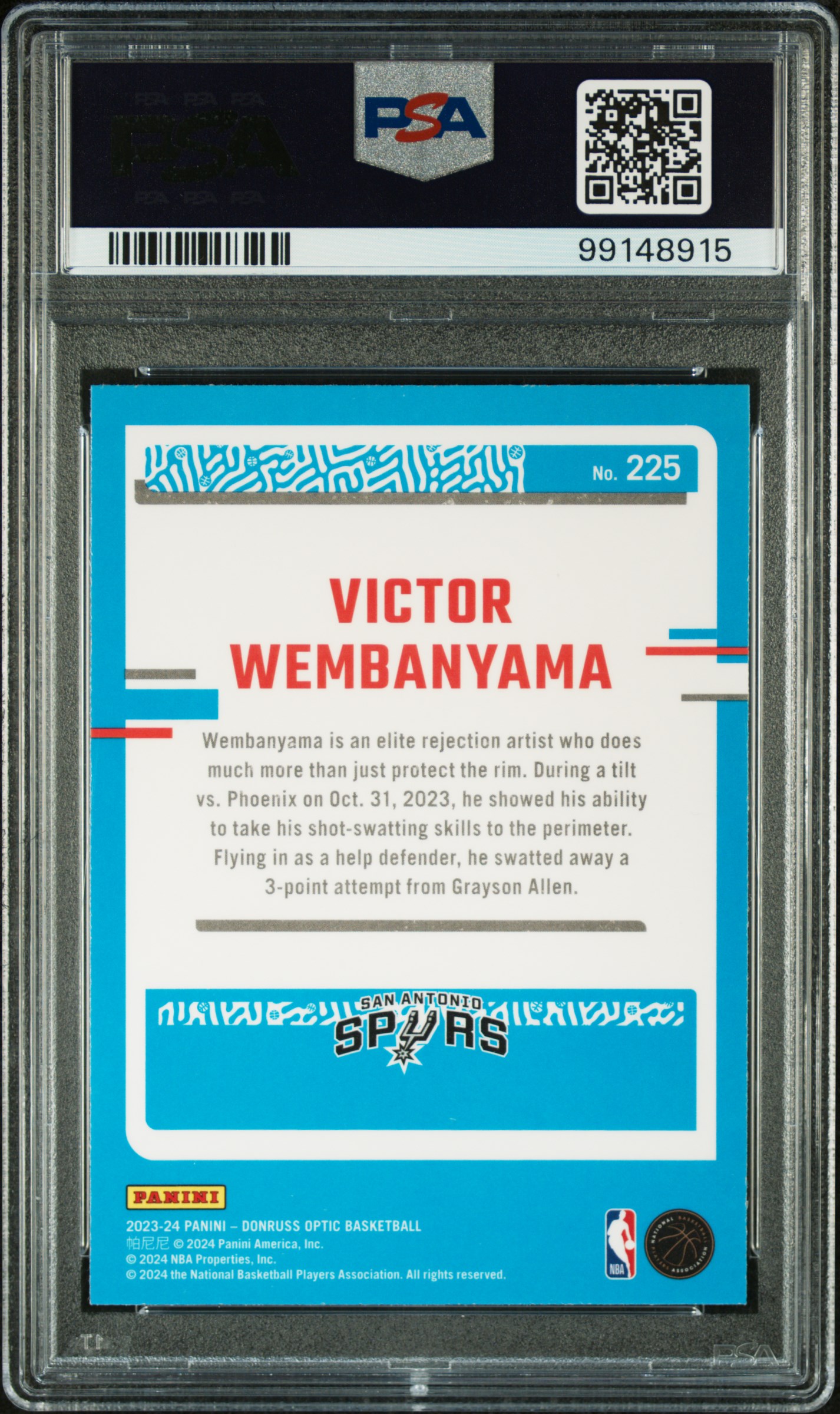2023 Panini Donruss Optic Victor Wembanyama #225 Nm-Mt 8 back