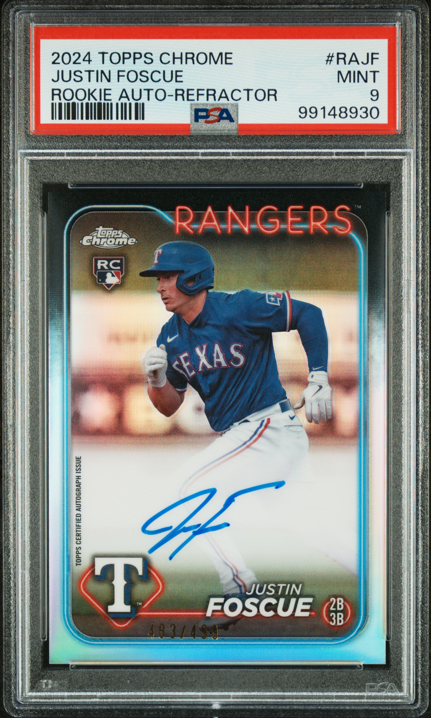 2024 Topps Chrome Rookie Autographs Justin Foscue #Rajf (Rookie Auto-Refractor) Mint 9 front