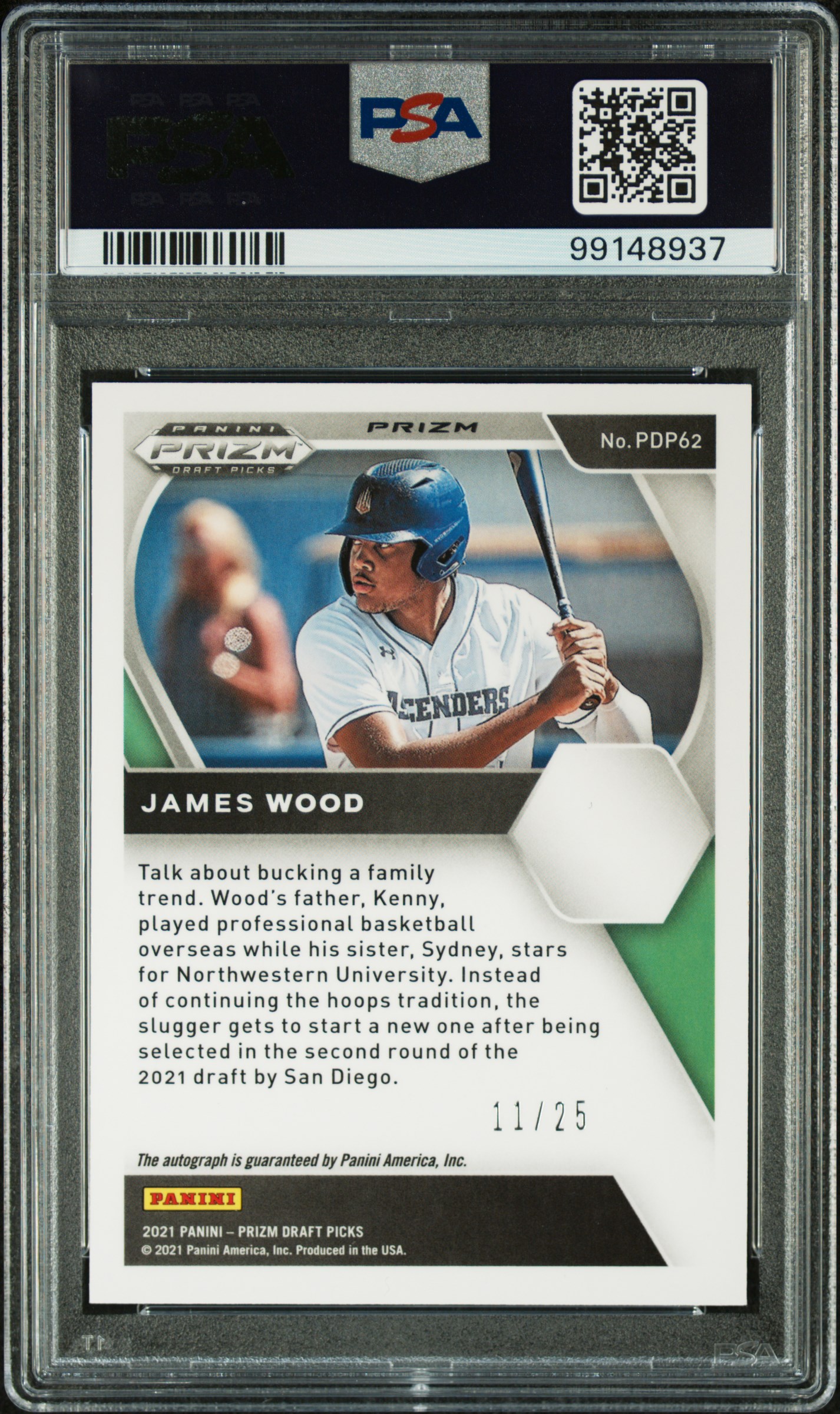 2021 Panini Prizm Draft Picks James Wood #Pdp62 (Auto-Blue Donut Circles) Mint 9 back