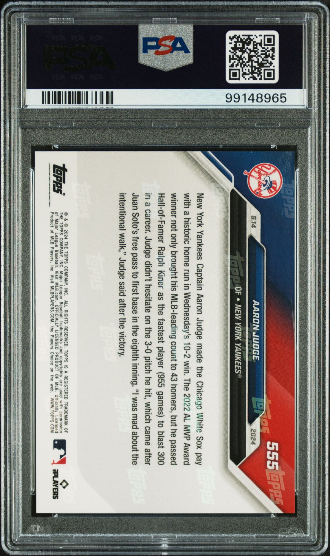 2024 Topps Now Aaron Judge #555 Gem Mt 10 back
