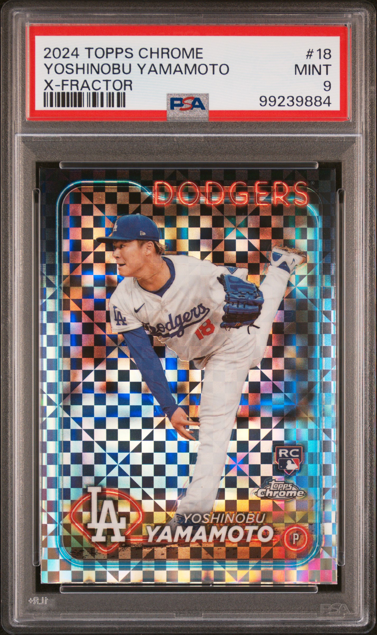 2024 Topps Chrome Yoshinobu Yamamoto #18 (X-Fractor) Mint 9 front