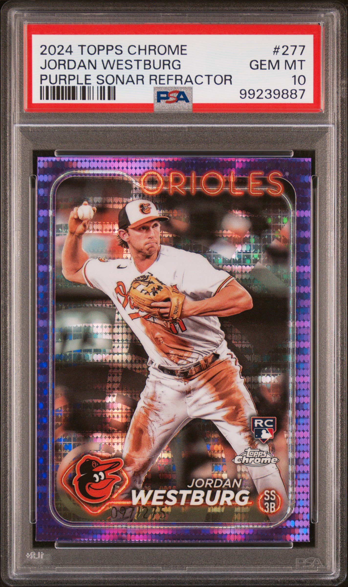 2024 Topps Chrome Jordan Westburg #277 (Purple Sonar Refractor) Gem Mt 10 front