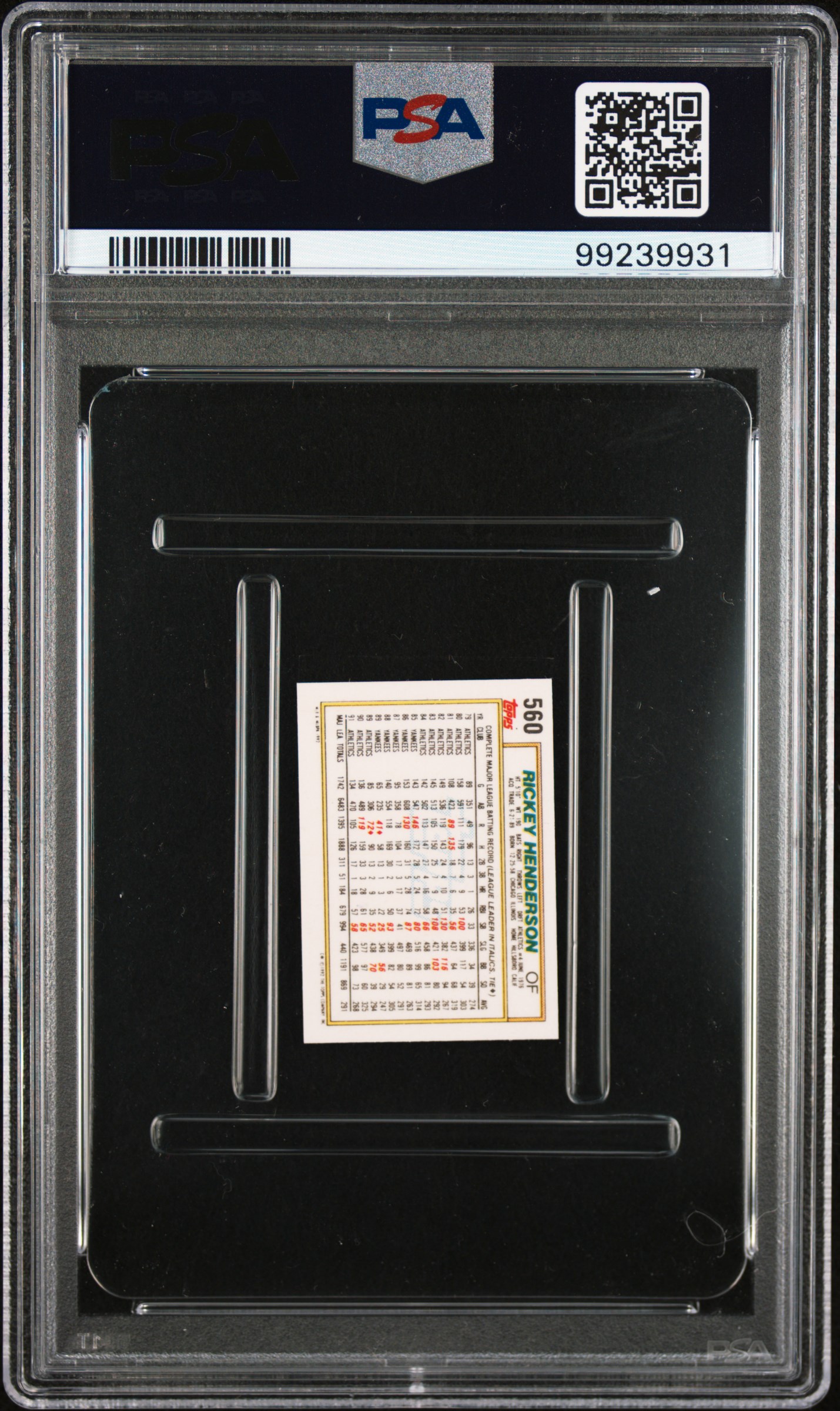 1992 Topps Micro Rickey Henderson #560 (Gold) Nm-Mt 8 back