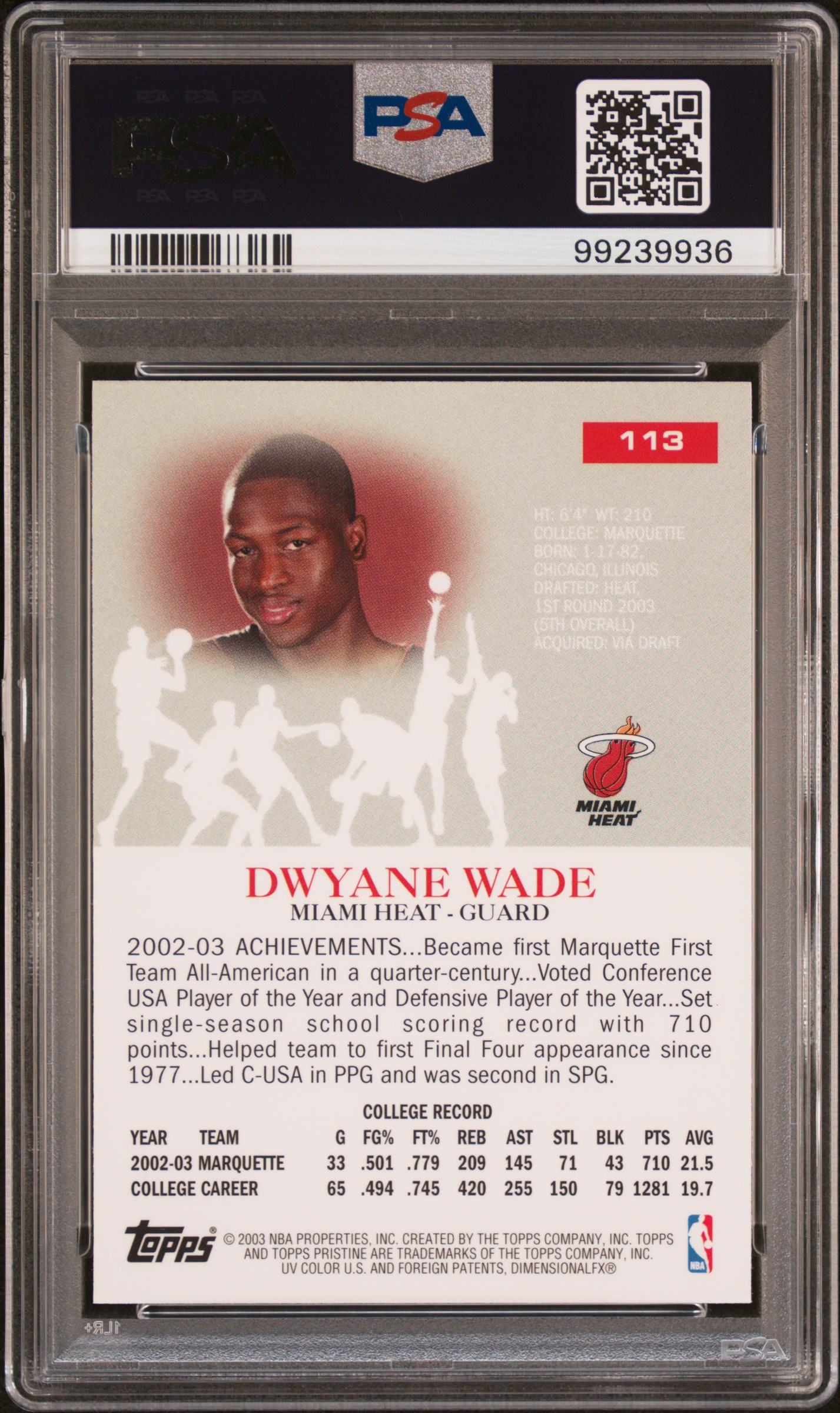 2003 Topps Pristine Dwyane Wade #113 Mint 9 back