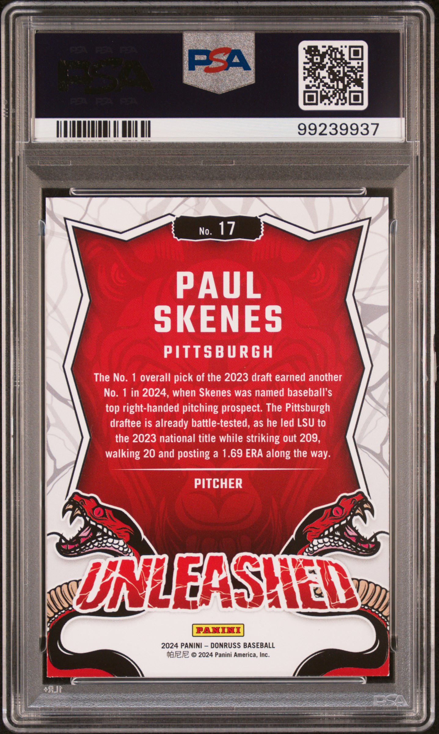 2024 Panini Donruss Unleashed Paul Skenes #17 Nm-Mt 8 back