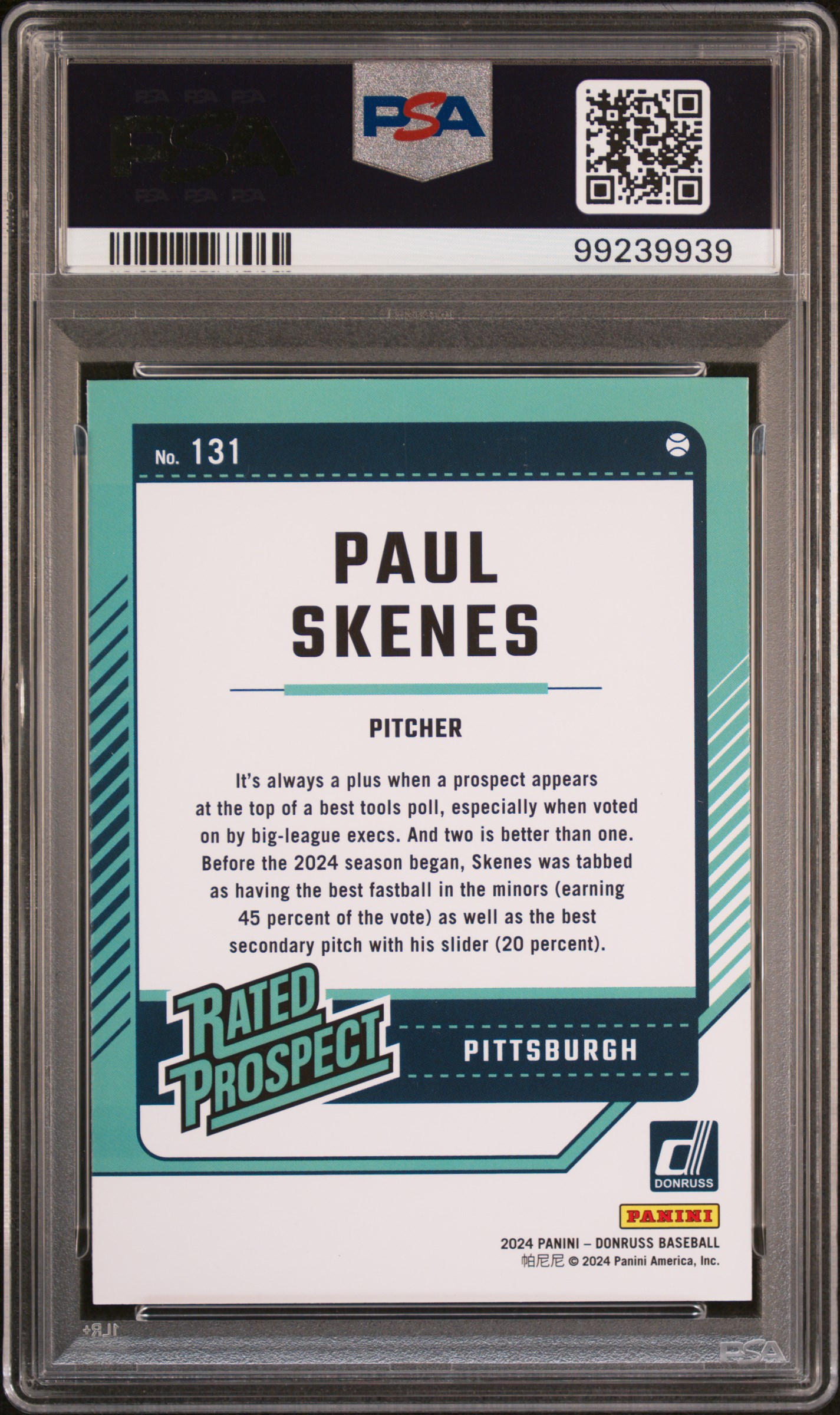 2024 Panini Donruss Paul Skenes #131 Mint 9 back